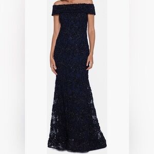 Xscape Evenings Off the Shoulder Sequin Lace Trumpet Gown